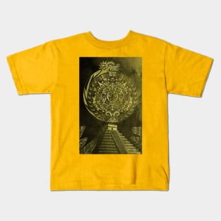 the mexican pyramids in teotihuacan dragon aztec calendar Kids T-Shirt